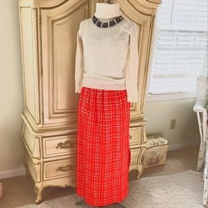 VINTAGE 1970S RED N WHITE WOOL TWEED MAXI SKIRT IN EUC!